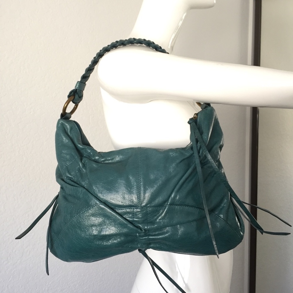 Hobo teal ruched leather bag - Picture 5 of 8